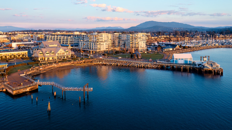 Sidney in British Columbia with docks and Salish Sea waters