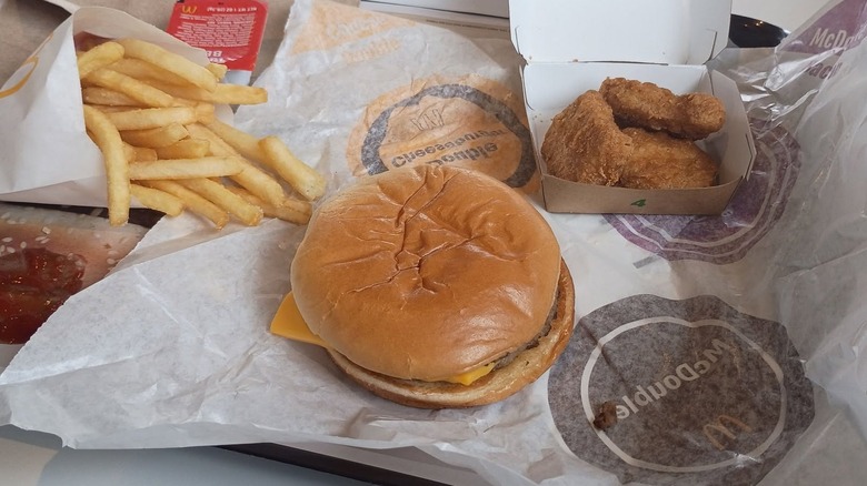 McDonald's McDouble, fries, and McNuggets on paper