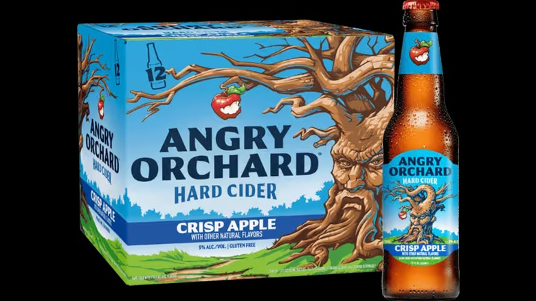 Box and bottle of Angry Orchard crisp apple hard cider
