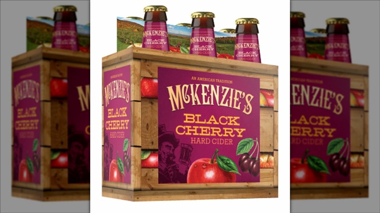 Six pack of McKenzie's black cherry hard cider bottles