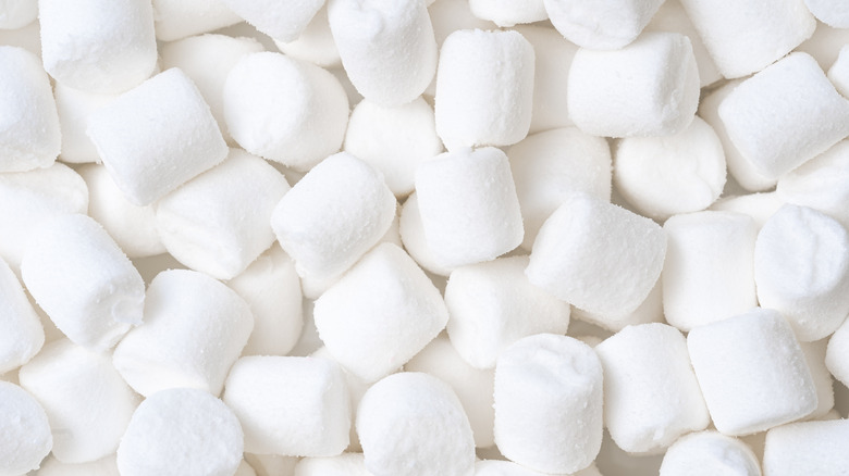 Full frame of white mini marshmallows