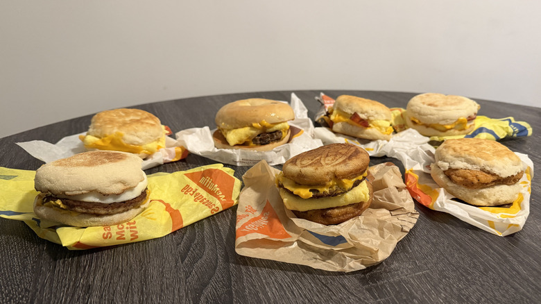 A group of McDonald's breakfast sandwiches