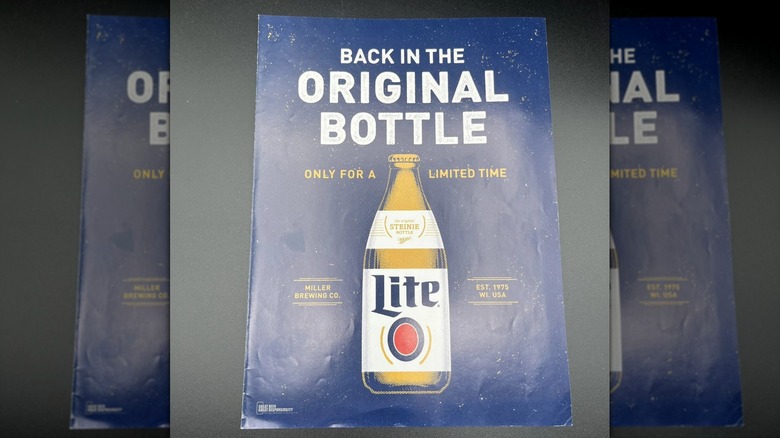 a sign with a steinie miller bottle