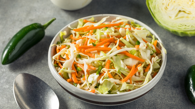 Topview of a bowl of coleslaw
