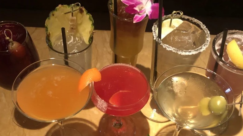 Close-up shot of various drinks from The Cheesecake Factory
