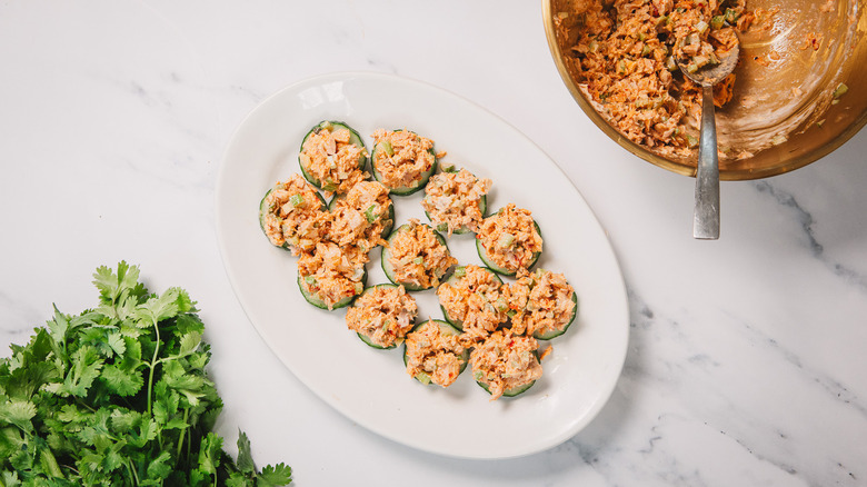 Plate of fricasse tuna salad bites without garnish