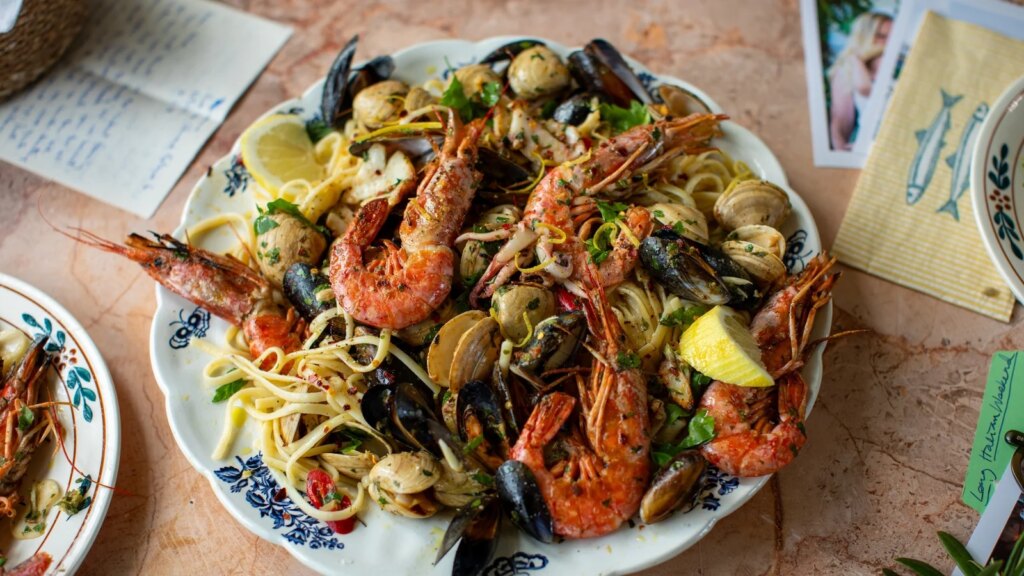 La cocina italiana de Donal: Linguine con mariscos a la parrilla