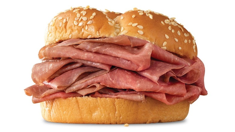 Arby's Classic Roast Beef Sandwich against a white background