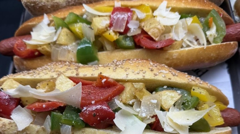 Colorful hotdog sandwiches from Dolce and Clemente's