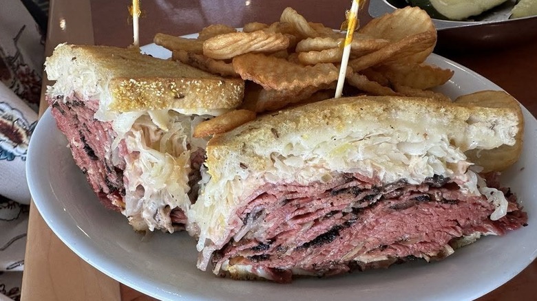 Pastrami sandwich on a plate