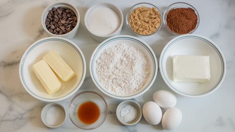 Ingredients for cheesecake brookie muffins