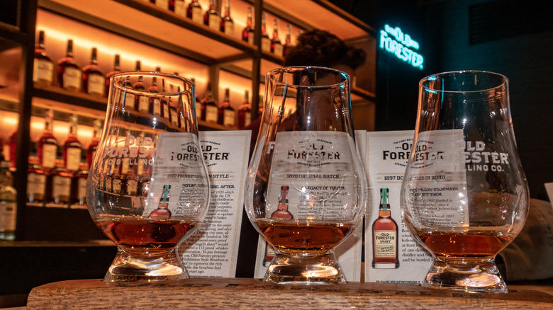 A bourbon flight at the Old Forester Distillery in Louisville, Kentucky