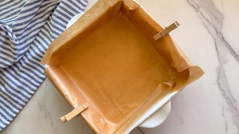 lined square baking dish